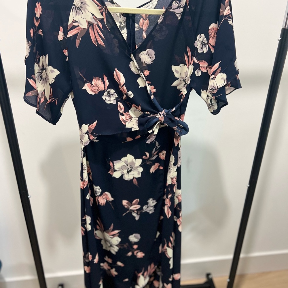 Sienna Sky Navy Floral Wrap Maxi Dress Short Sleeve Ruffle - Small